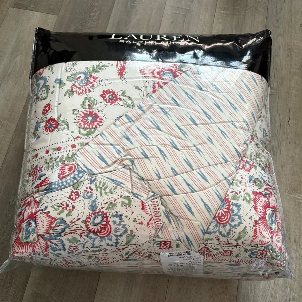 Ralph lauren lucie ikat floral king comforter and two pillowcases new pink white